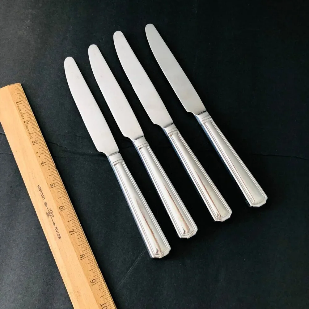 Wallace‎ Parker House Dinner Knives Set 4 Stainless Steel Square Edge NIce